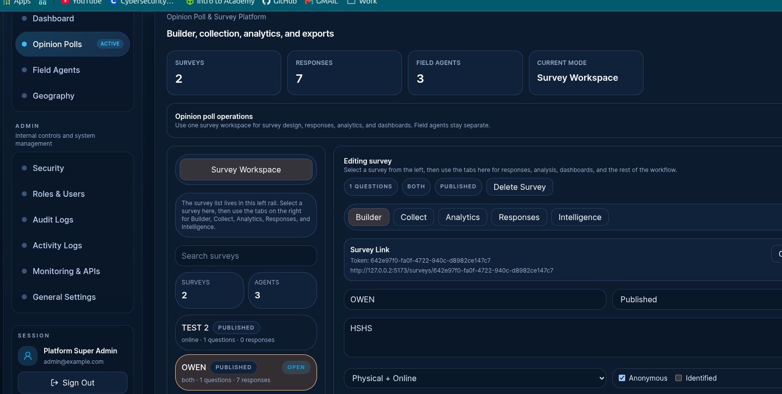 OMKSurvey workspace interface